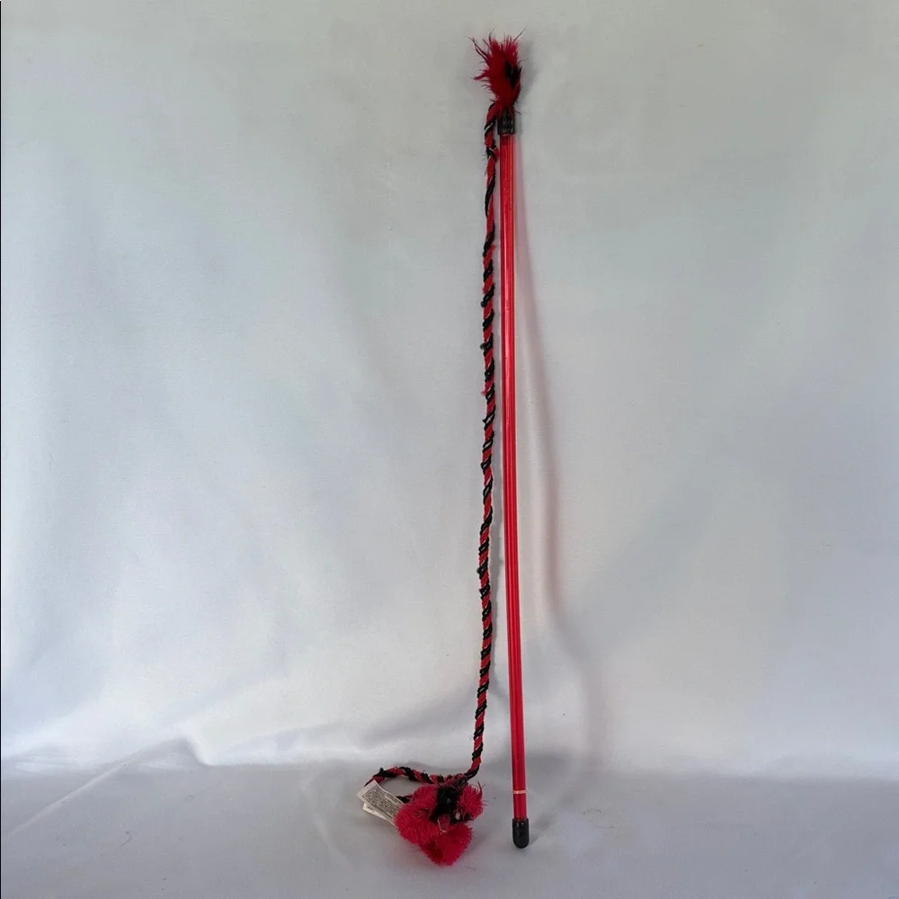 Pre - Loved Set Of Red and Black Catnip Teaser Wand Toy & Cat Black Leash